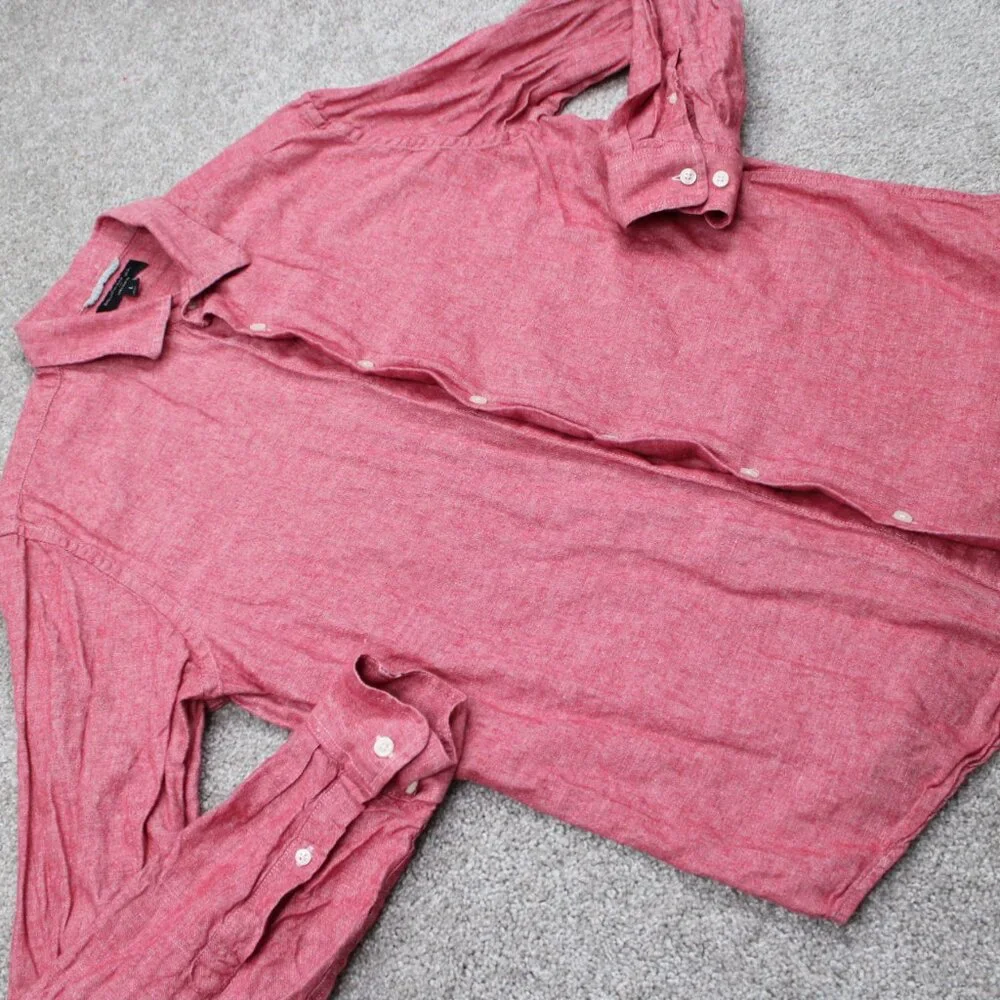 Banana Republic Linen Slim Fit Shirt Adult Large Red Linen/Cotton Blend‎ L/S